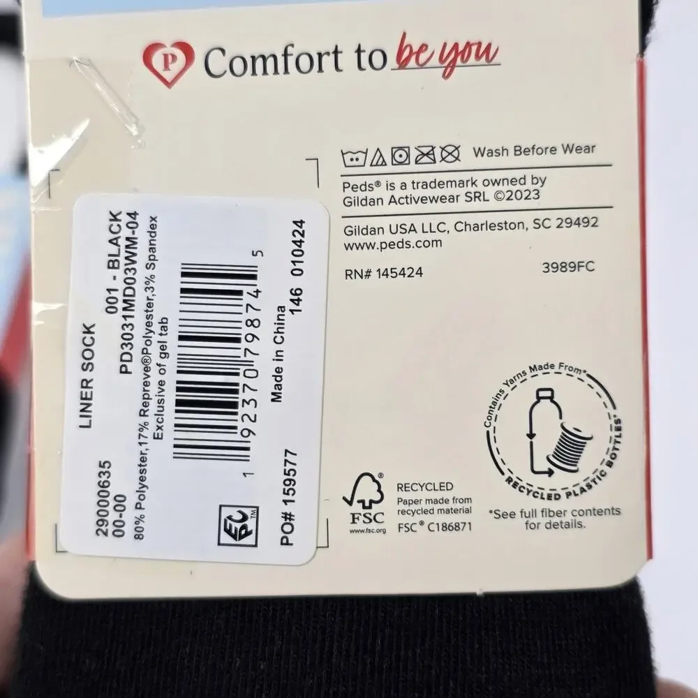 PEDS Black Size 5-10 Mid Cut Cushion No-Show Heal grip Liner Socks-2 Pack 6 pair